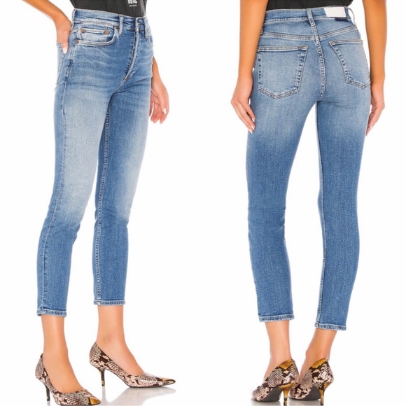 Re/Done High Rise Ankle Crop Jeans Worn Indigo Button Fly Skinny Denim Size 26 - Picture 2 of 10